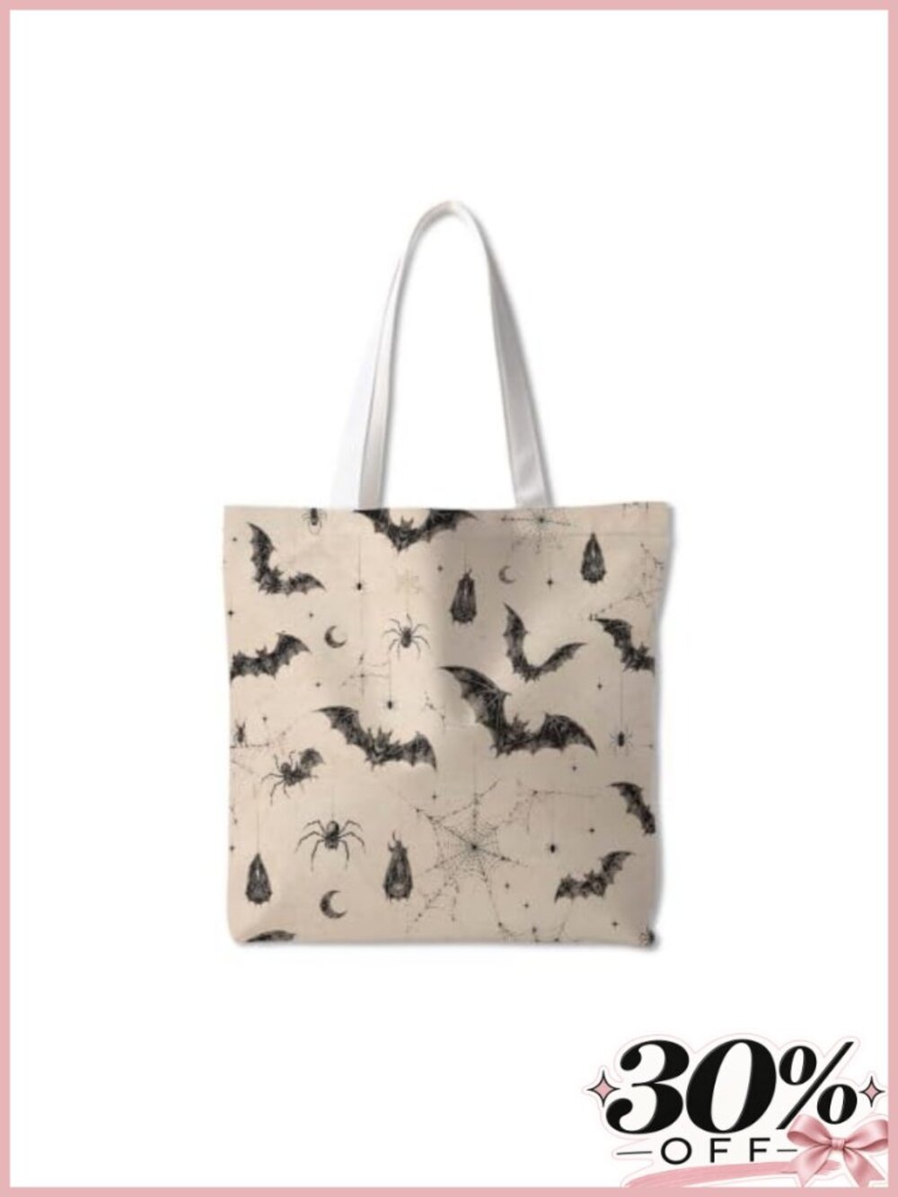 Halloween Ghost Bat Tote Bag for Women Foldable Cotton Shoulder Bag